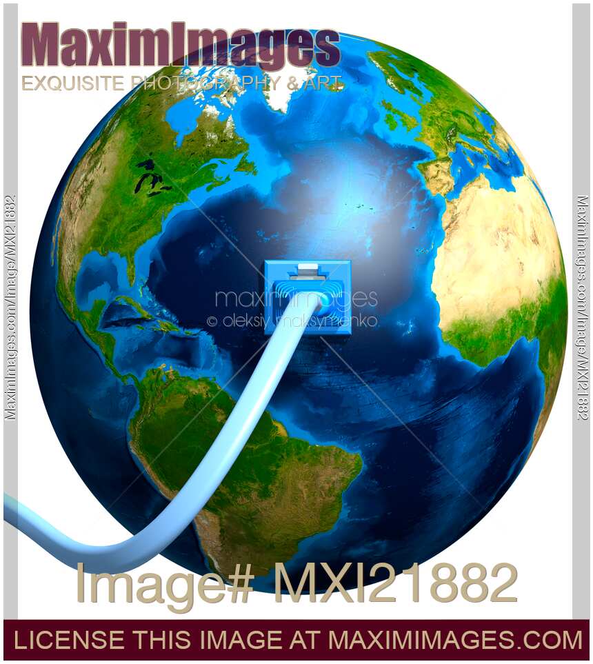 Network Cable Plugged into the Earth Internet socket