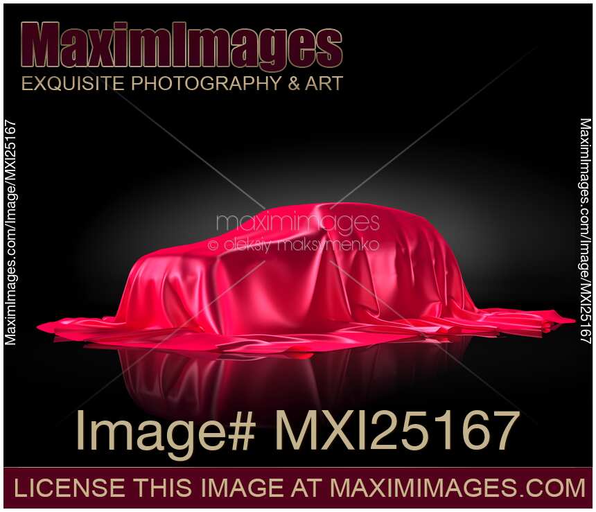 New car model under red covering