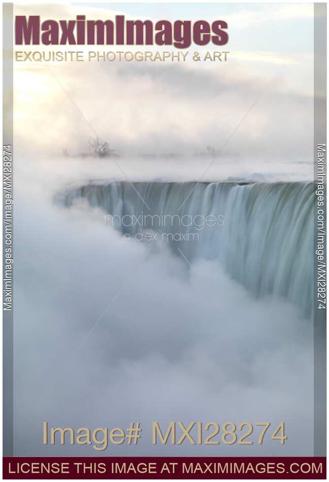 Niagara Falls covered in mist beautiful sunrise scenery