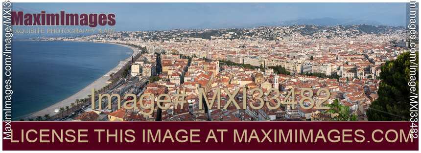 Nice, France, aerial landscape panoramic city scenery, French Riviera, Mediterranean Sea shore