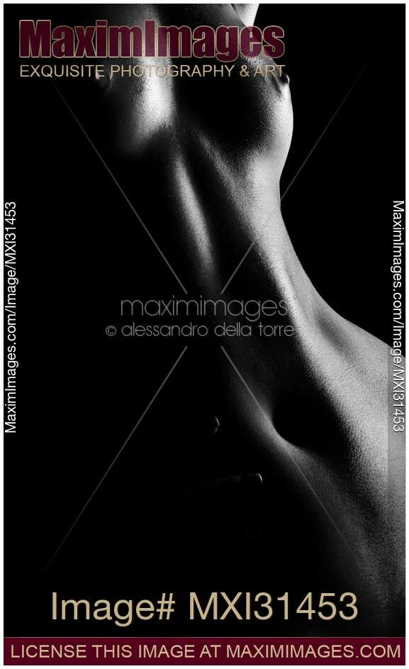 Nude woman body close-up of stomach waist and breasts curves