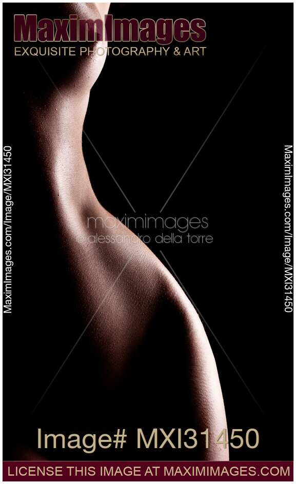 Nude woman body closeup of curvy hips waist and breast