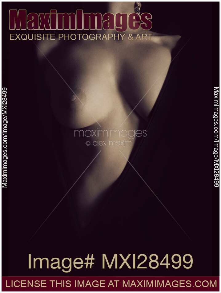 Nude woman body with dress cut revelaing her breast