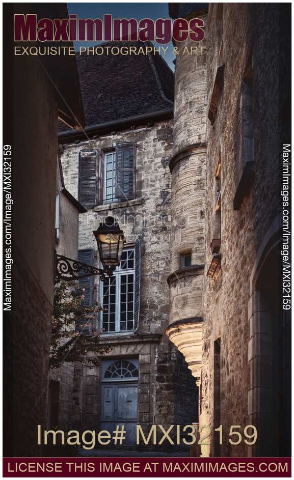 Old houses on a street of a medieval French town