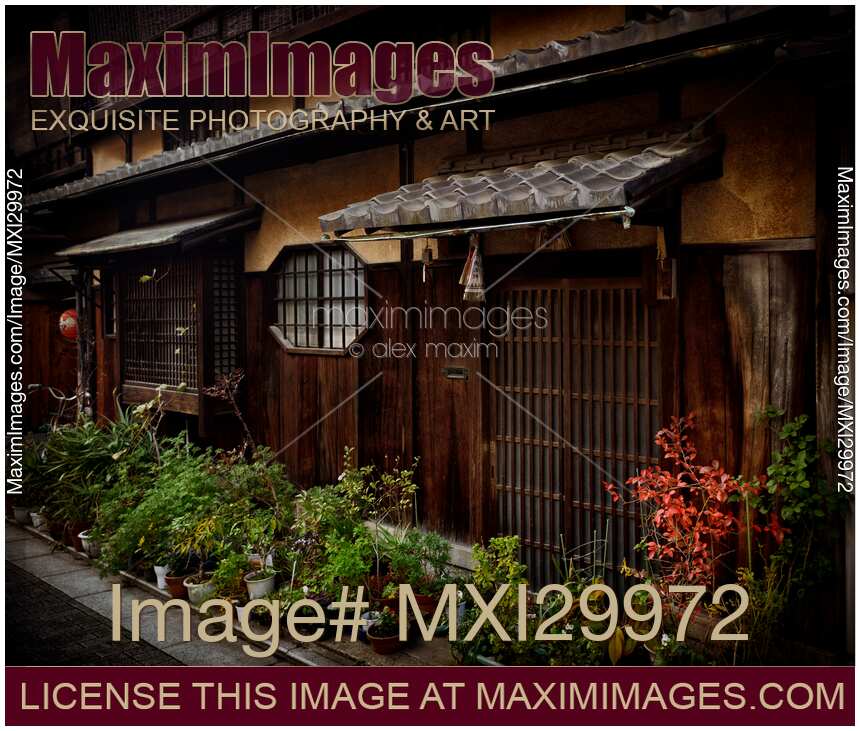 Old tea house in Gion Kyoto built of wood in traditional Japanese architecture style
