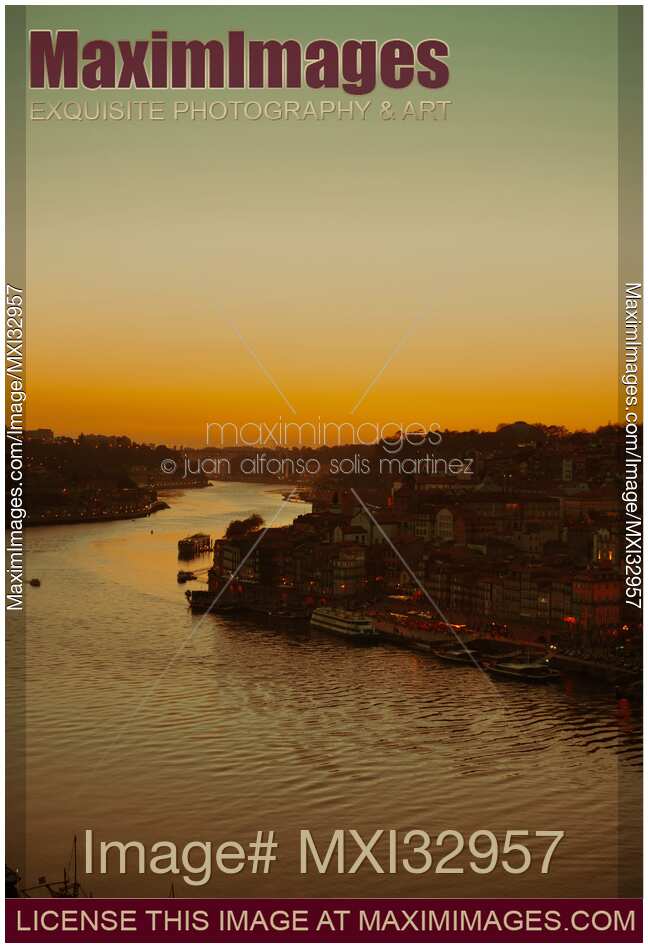 Old town Ribeira areal view in twilight Porto Portugal historic city landscape scenery