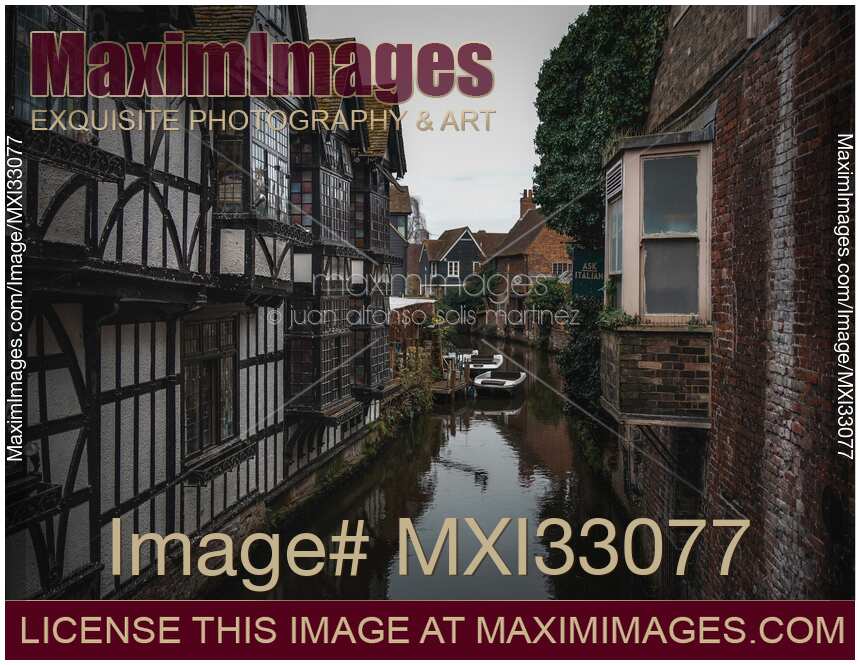 Old Weavers house and other historic buildings along the River Stour in Canterbury England UK