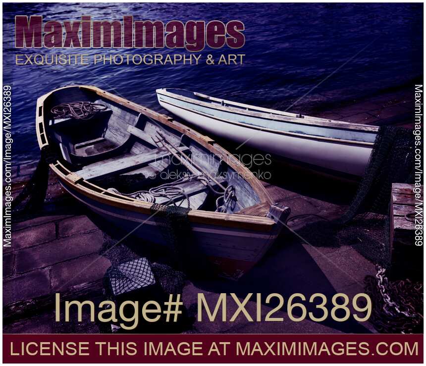 Old wooden boats at night