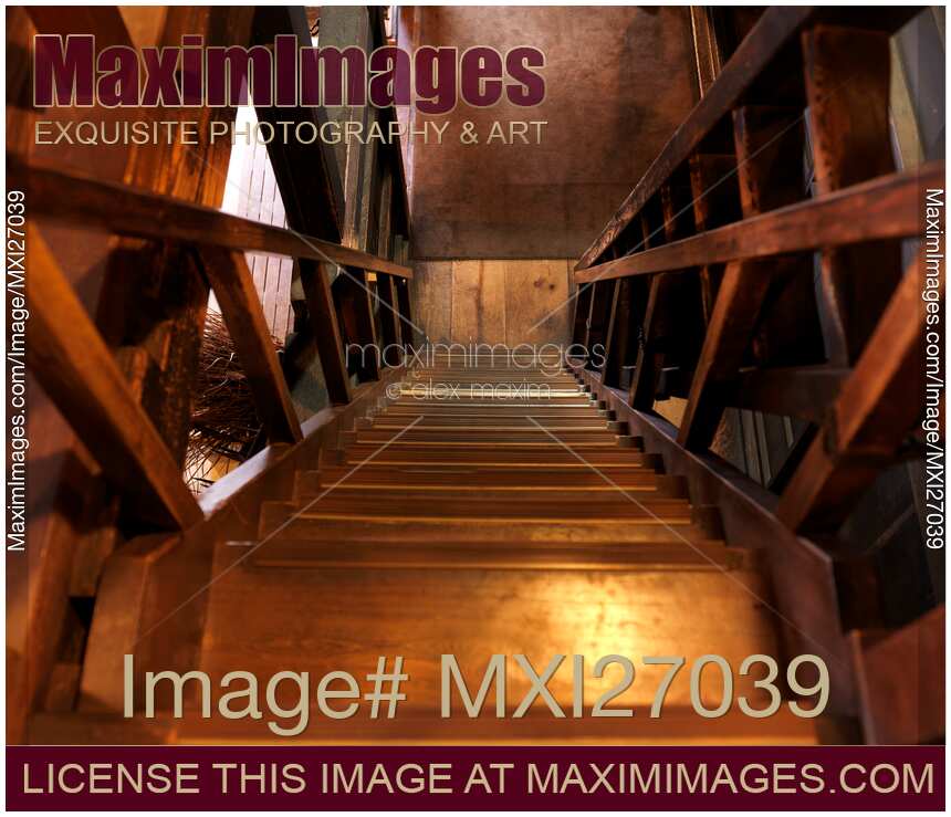 Old wooden staircase leading down