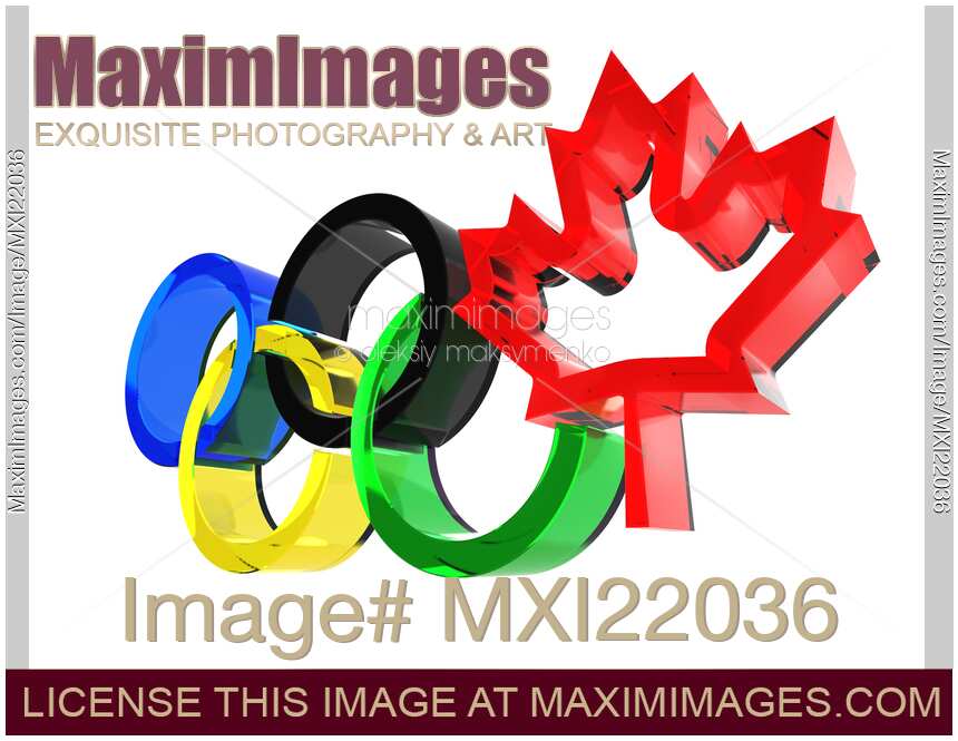 Olympic Rings with a Red Maple Leaf