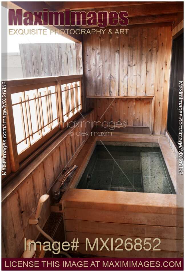 Onsen hot spring bath tab at ryokan in Japan