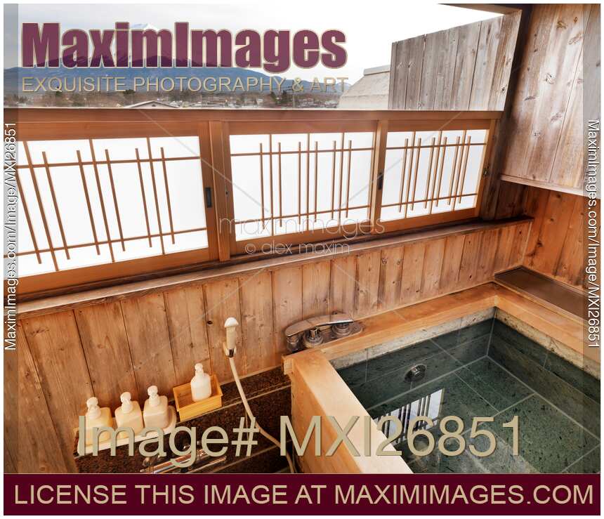 Onsen hot spring bath tab at ryokan