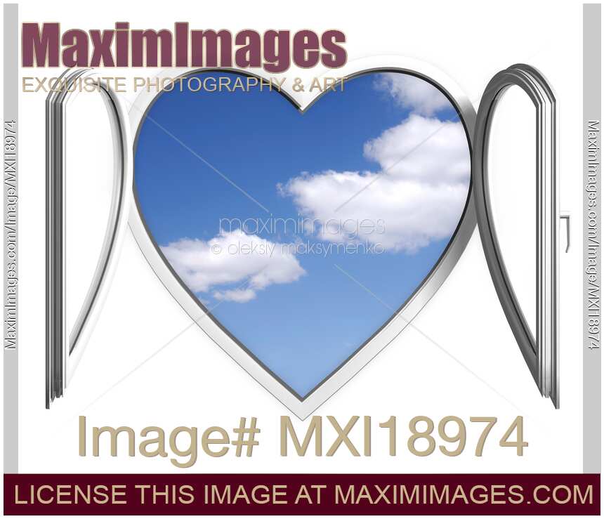 Open heart shaped PVC window on white