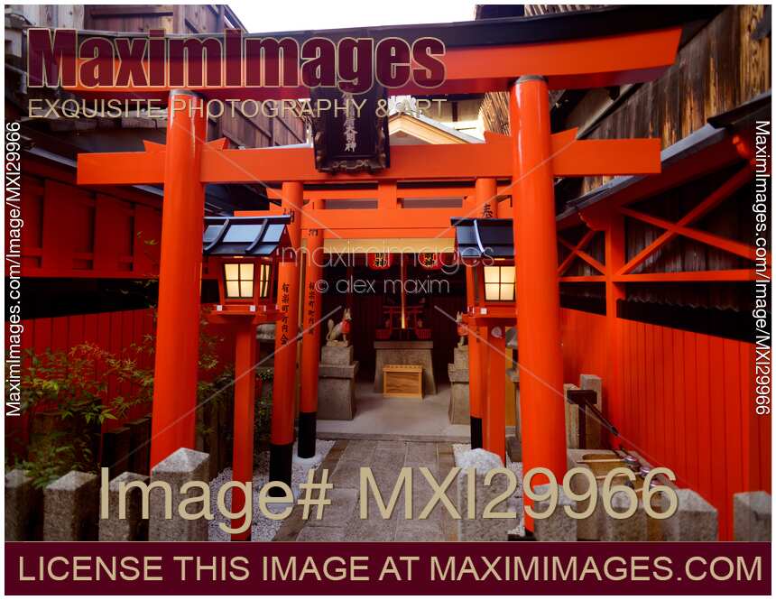 Orange Torii of a small Inari Shinto shrine in Kyoto