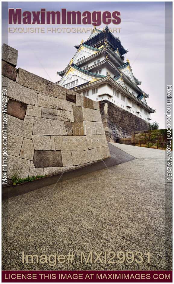 Osaka Castle Osaka-jo and its fortification wall beautiful morning scenery