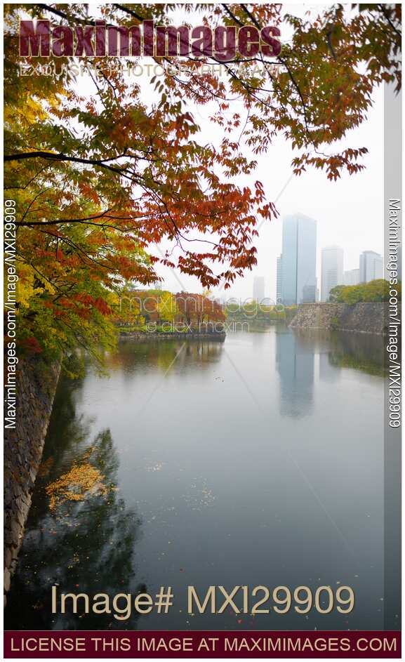 Osaka Chuo-ku financial distric high-rise towers on misty autumn morning