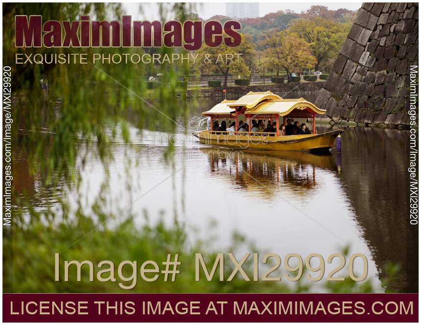 Osaka-jo Gozabune Boat sightseeing ride in Osaka Castle Park inner moat canal