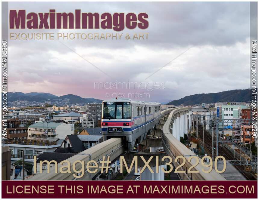 Osaka Monorail train in Osaka city sunset scenery Japan