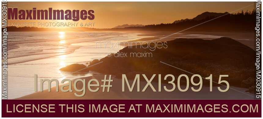 Pacific Rim National Park beach panoramic sunset summertime scenery Tofino