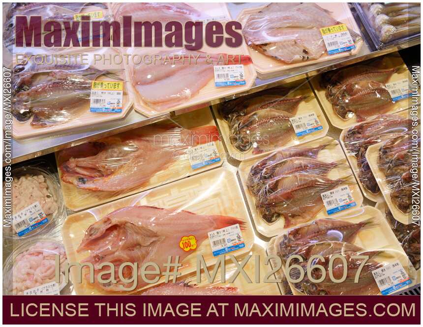 Packaged fish in supermarket