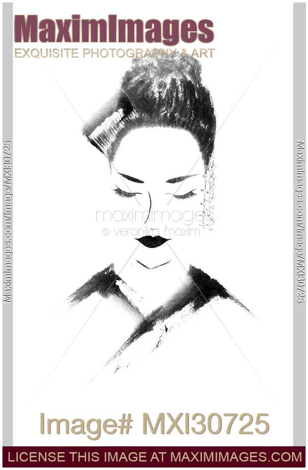 Painted portrait of a Japanese woman geisha maiko face Zen style illustration