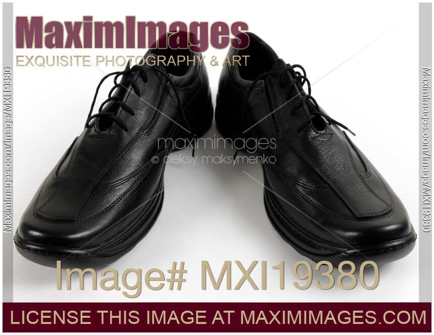 Pair of mens black leather dress shoes