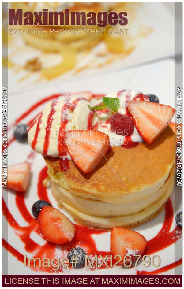 Pancakes with icecream and fruits