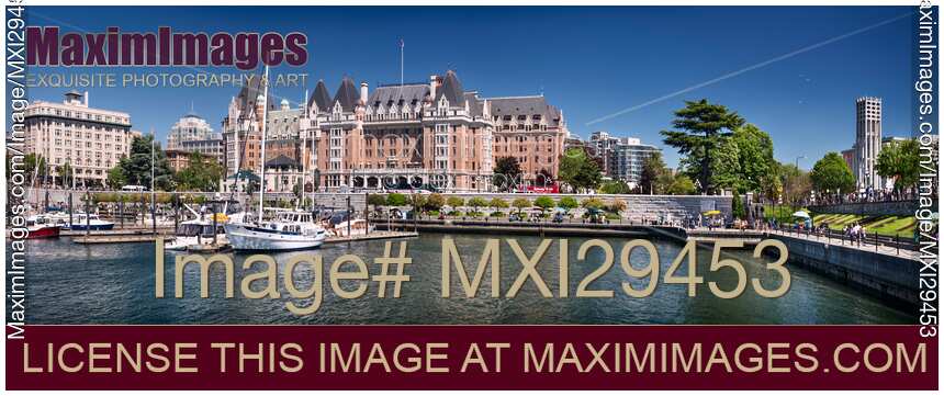Panorama of The Fairmont Empress Hotel and harbour in Victoria BC