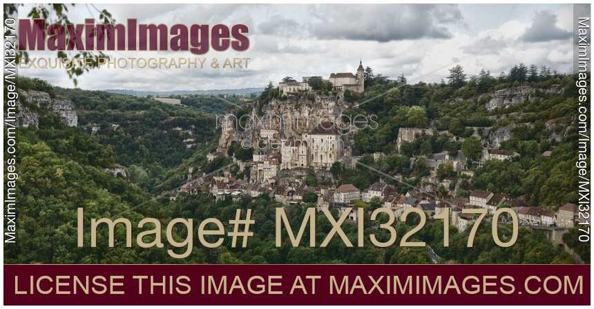 Panoramic landscape of Rocamadour medieval clifftop village in France