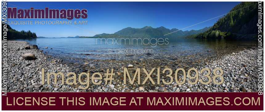 Panoramic landscape scenery of Kennedy lake Vancouver Island Canada