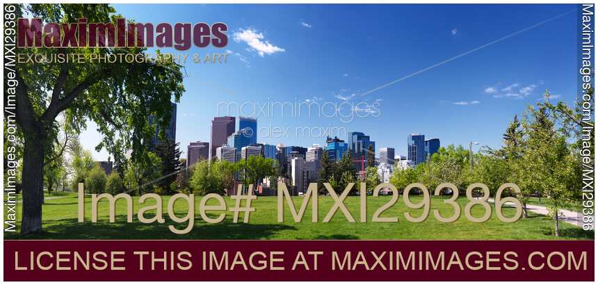Panoramic scenery of Calgary downtown skyline on a summer day