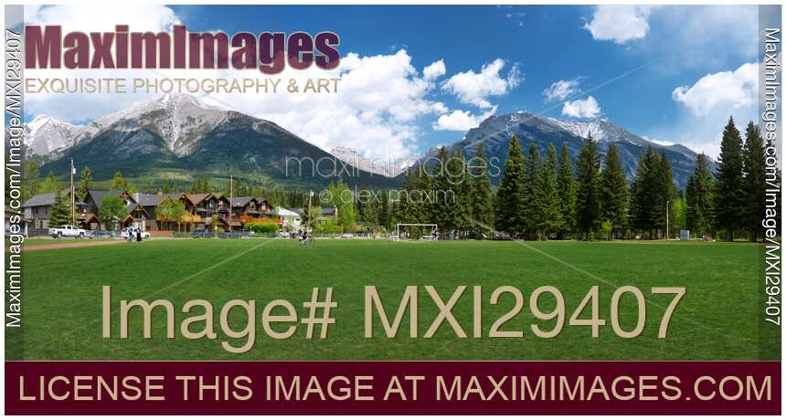 Panoramic scenery of Centennial Park in Canmore Alberta