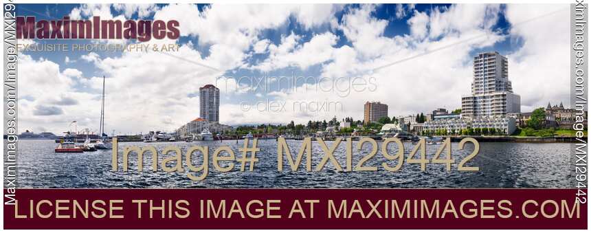 Panoramic view of Nanaimo city waterfront skyline Vancouver Island