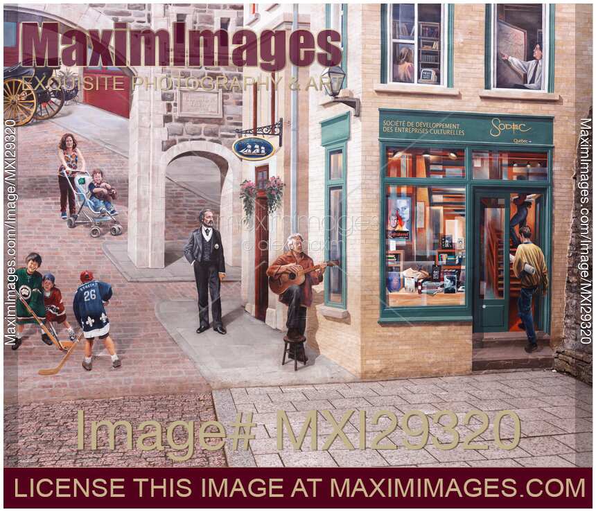 Part of the wall mural La Fresque des Québécois in Old Quebec City