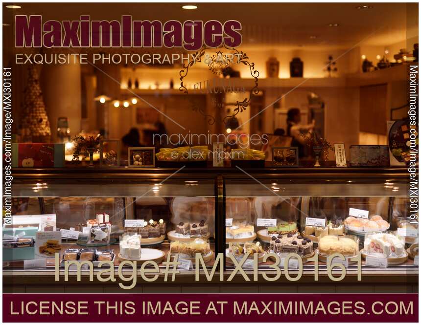Patisserie Fukunaga store window with cakes and desserts on display