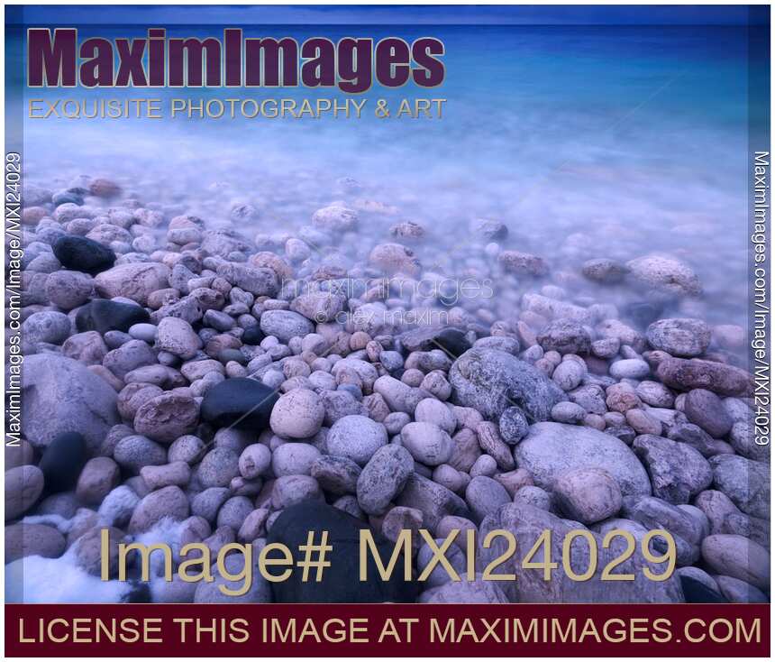 Pebble shore of Georgian Bay in winter