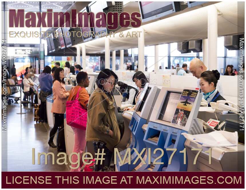 People at check-in counter at Narita international airport