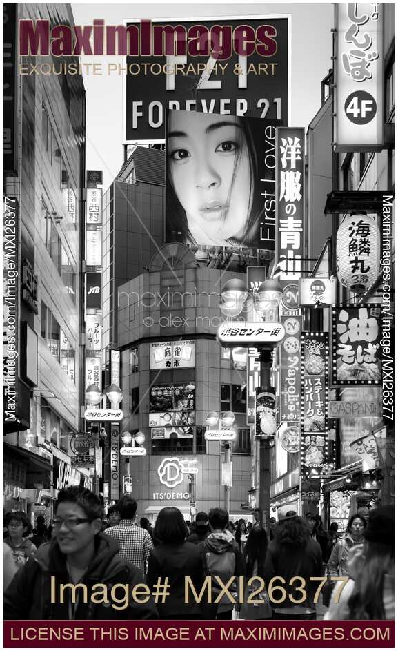 People on streets of Shibuya Tokyo Black and white