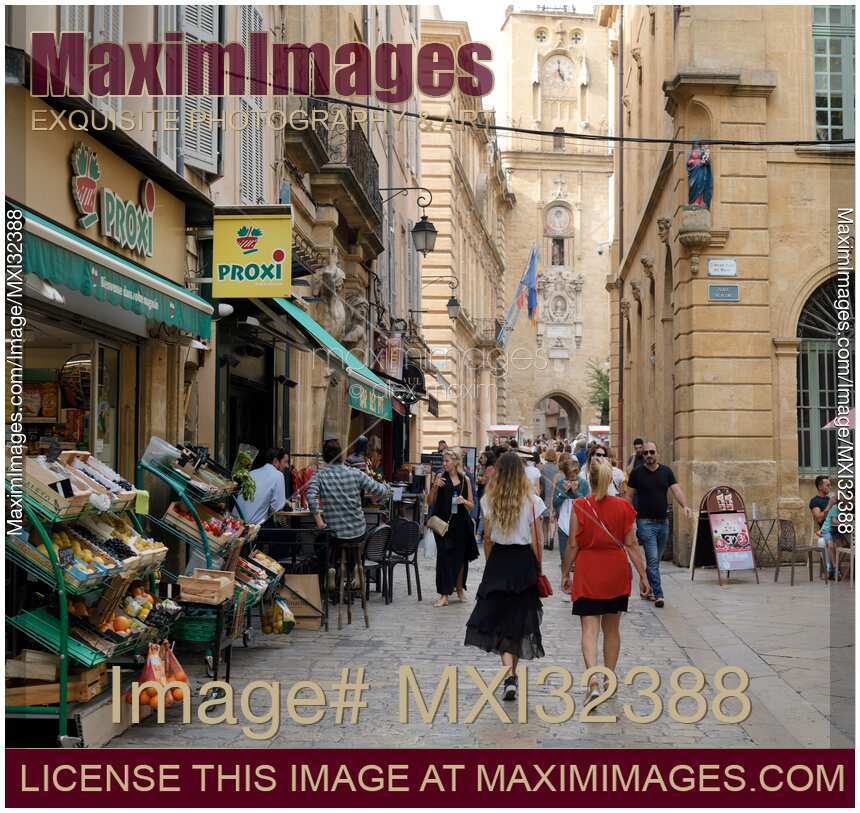 People on the streets of Aix-en-Provence city in Southern France