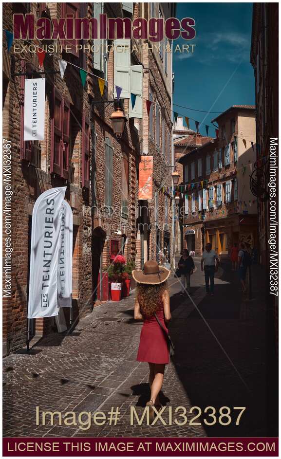 People on the streets of Albi town daytime city scenery South of France