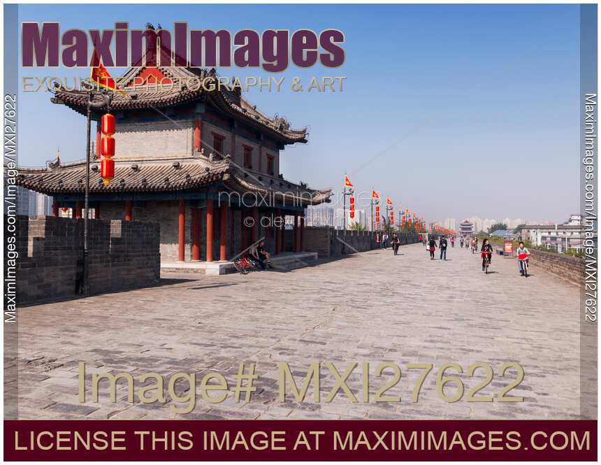 People on Xi'an city wall in China