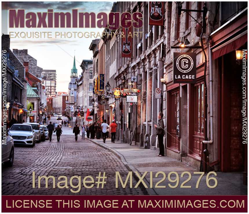 People walking on Rue Saint Paul historic street of old town in Montreal Quebec