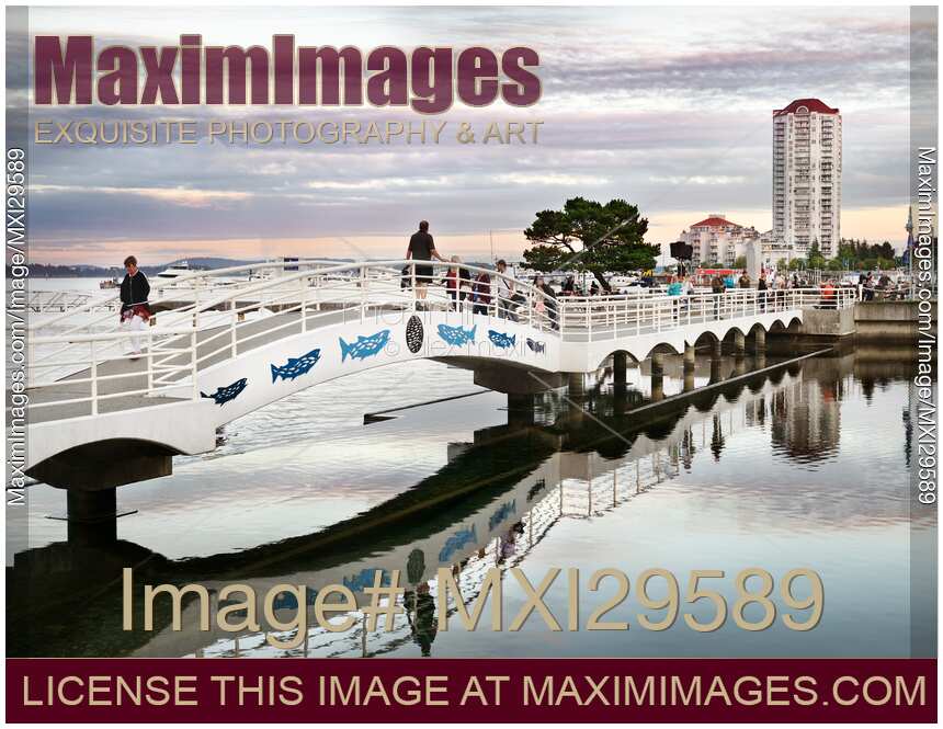 People walking on the bridge at Nanaimo Waterfront Vancouver Island
