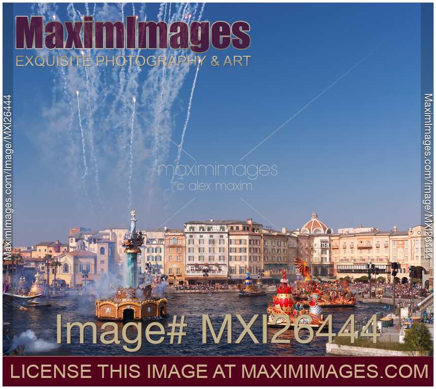 People watching show with fireworks at Tokyo Disneysea