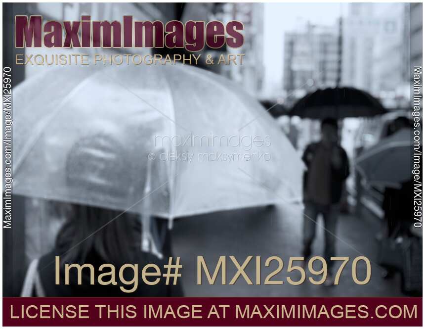 People with umbrellas on street in rain