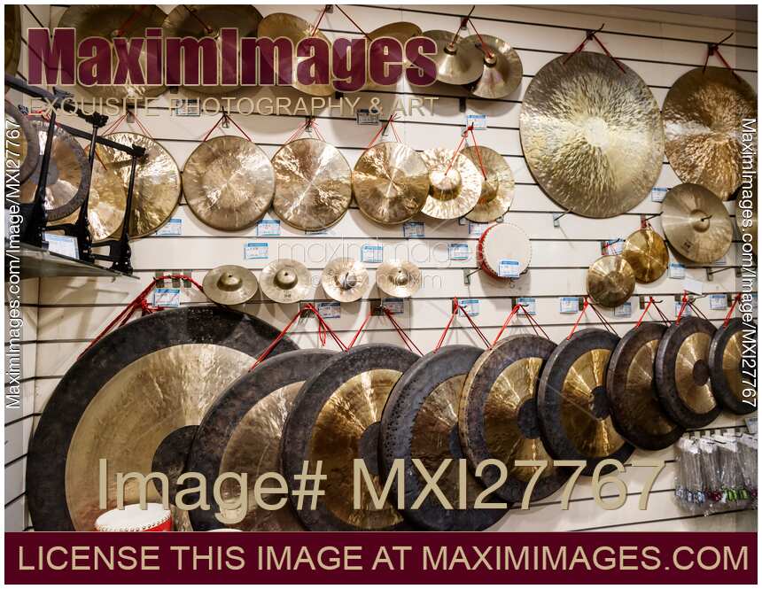 Percussion musical instruments in a store