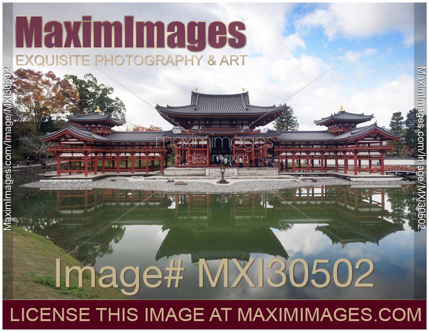 Phoenix Hall of Byodo-in with a pond in a peaceful morning scenery Uji Japan
