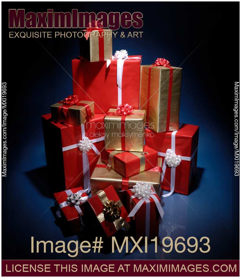 Pile of Christmas boxes in dark background