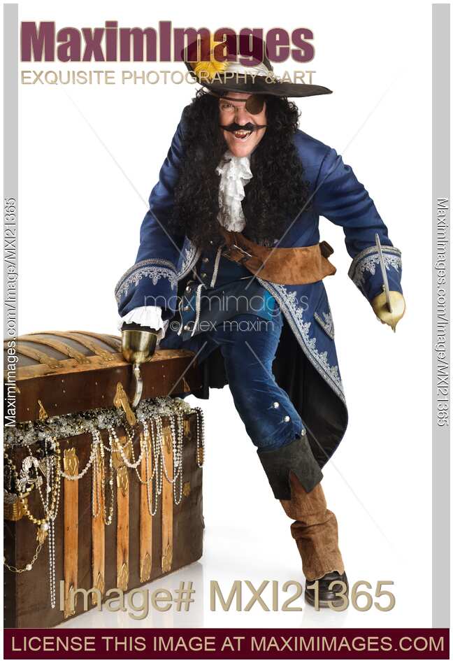 Pirate with a Sword Opening a Treasure Chest