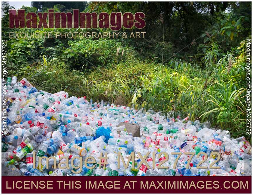 Plastic bottles piled up in a park in China